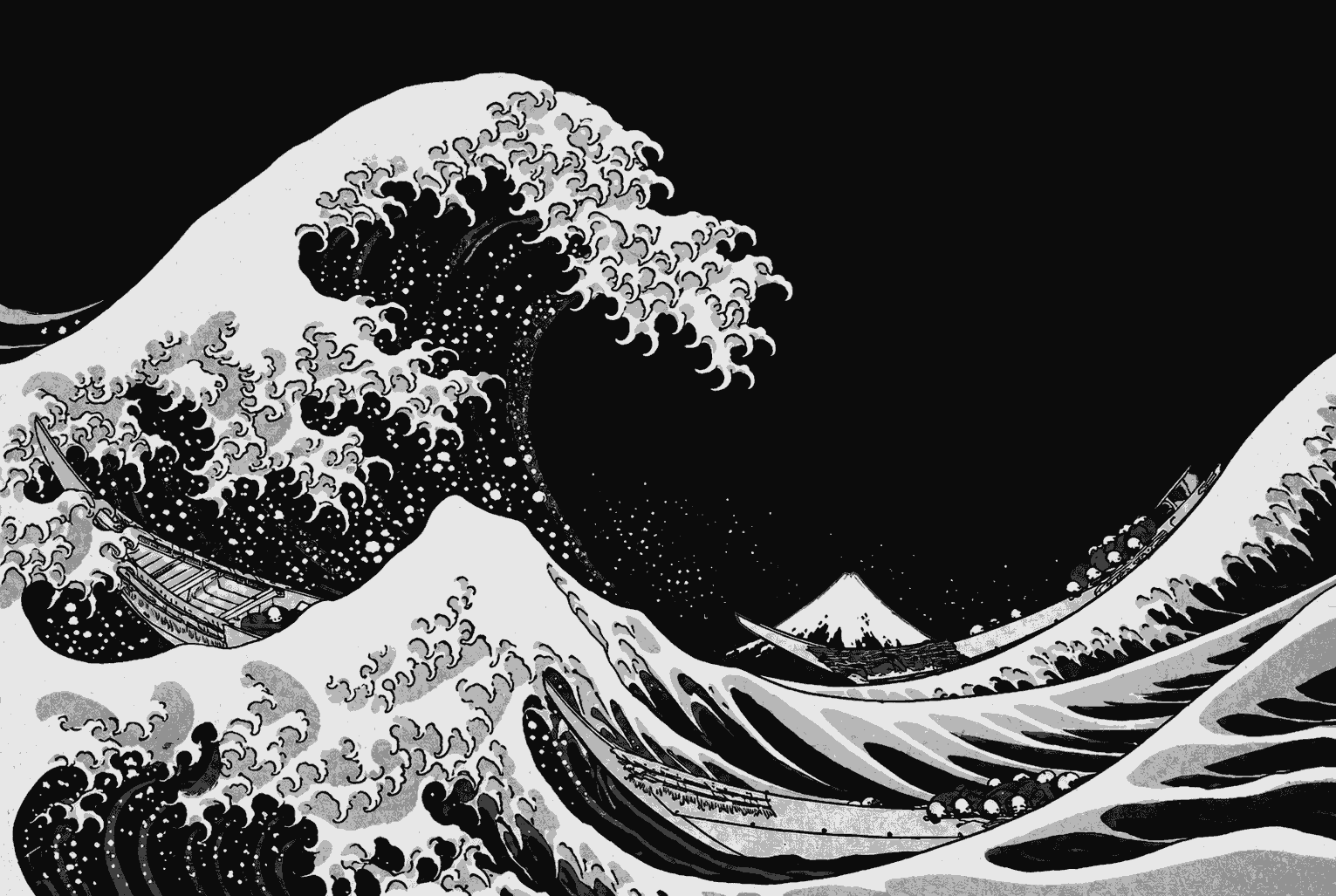 The Great Wave off Kanagawa in monochrome